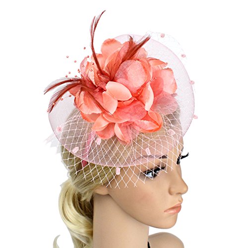 Tinksky Pluma flor neto de horquilla novia tocado nupcial pluma hairclip boda headpiece cóctel fiesta headwear día de la madre regalo o regalo para las mujeres