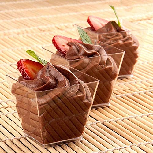 Tiny Temptations 40 cubos de postre cuadrados de plástico duro y elegante, 2 onzas (50 ml), transparente