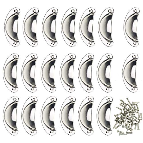 Tiradores de cajón vintage para armarios, 20 piezas de metal con forma de concha para muebles, cajones, tiradores con tornillos plata