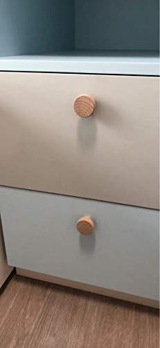 Tiradores redondos de madera, sin terminar, ideal para cajones, muebles, 10 unidades, 50 mm x 25 mm