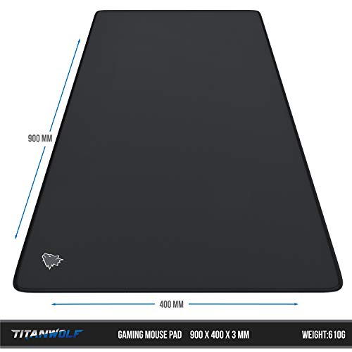 TITANWOLF - XXL Alfombrilla para ratón 900 x 400 mm - Speed Gaming Mousepad - Mouse Pad para Ordenador - Base para Mesa Grandes Dimensiones - Diseño Wolf Symbol