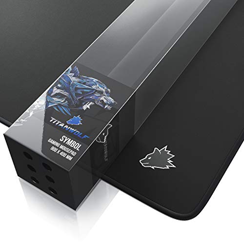 TITANWOLF - XXL Alfombrilla para ratón 900 x 400 mm - Speed Gaming Mousepad - Mouse Pad para Ordenador - Base para Mesa Grandes Dimensiones - Diseño Wolf Symbol