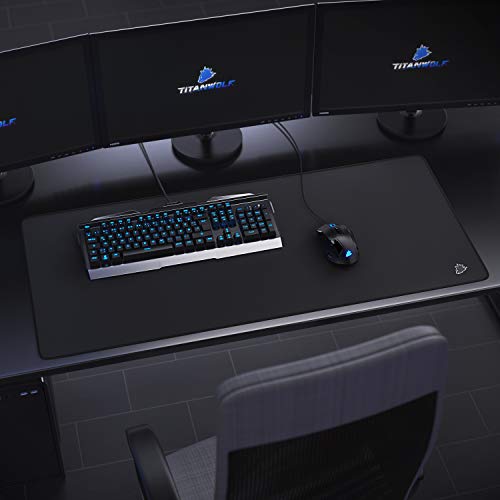 TITANWOLF - XXL Alfombrilla para ratón 900 x 400 mm - Speed Gaming Mousepad - Mouse Pad para Ordenador - Base para Mesa Grandes Dimensiones - Diseño Wolf Symbol