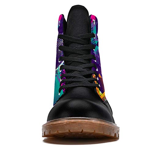 TIZORAX Botas de invierno para las mujeres abstractas geométricas triángulos spray neón patrón impresiones alta superior encaje hasta clásico lona zapatos de la escuela, color Multicolor, talla 37 EU