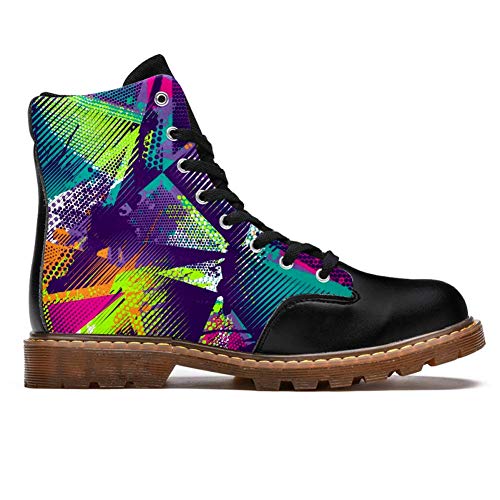 TIZORAX Botas de invierno para las mujeres abstractas geométricas triángulos spray neón patrón impresiones alta superior encaje hasta clásico lona zapatos de la escuela, color Multicolor, talla 37 EU