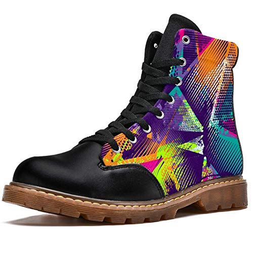 TIZORAX Botas de invierno para las mujeres abstractas geométricas triángulos spray neón patrón impresiones alta superior encaje hasta clásico lona zapatos de la escuela, color Multicolor, talla 37 EU