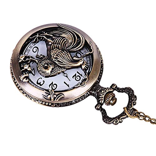 TKJG Reloj De Bolsillo Retro Clásico Bronce del Zodiaco Pollo Grande Reloj de Bolsillo de Alivio de la Figura Grande Hueco de Reloj de Bolsillo Gallo Visualización De La Hora Clara Y Fácil De Leer
