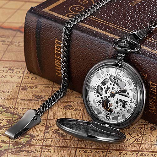 TKJG Reloj De Bolsillo Retro Clásico Reloj de Bolsillo Hueco Esqueleto tirón maquinaria mecánica Visualización De La Hora Clara Y Fácil De Leer (Color : White, Size : 4.7x1.5cm)