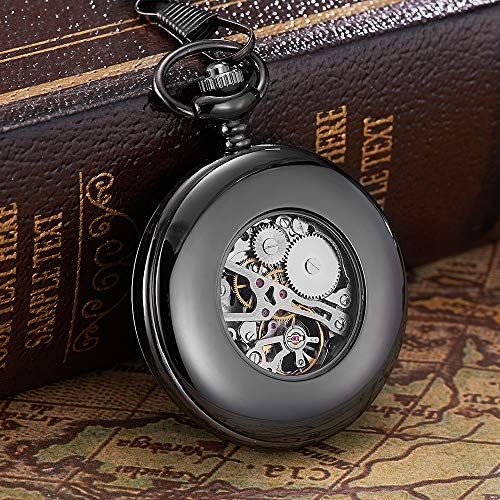 TKJG Reloj De Bolsillo Retro Clásico Reloj de Bolsillo Hueco Esqueleto tirón maquinaria mecánica Visualización De La Hora Clara Y Fácil De Leer (Color : White, Size : 4.7x1.5cm)