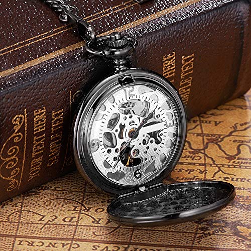TKJG Reloj De Bolsillo Retro Clásico Reloj de Bolsillo Hueco Esqueleto tirón maquinaria mecánica Visualización De La Hora Clara Y Fácil De Leer (Color : White, Size : 4.7x1.5cm)