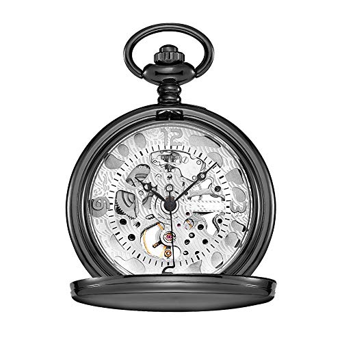 TKJG Reloj De Bolsillo Retro Clásico Reloj de Bolsillo Hueco Esqueleto tirón maquinaria mecánica Visualización De La Hora Clara Y Fácil De Leer (Color : White, Size : 4.7x1.5cm)