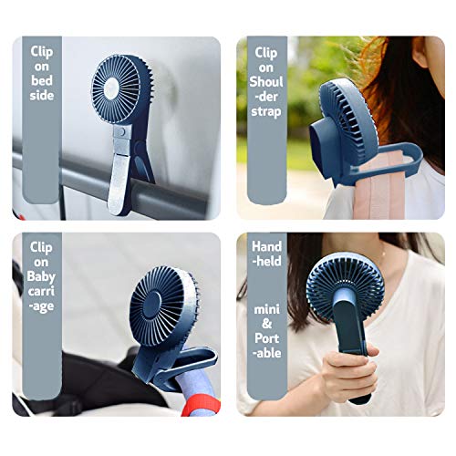 TKOOFN Mini Ventilador de Mano USB, Ventilador de Clip Recargable Ajustable Portátil Plegable Silencioso 4000mAh con Rotación de 360°4 Velocidades para Escritorio, Hogar, Oficina, Viaje, Al Aire Libre
