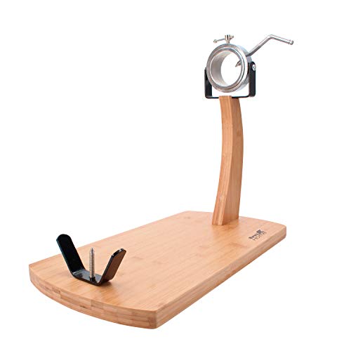 TM Electron HOCU101 Jamonero de Madera de bambú con Cabezal metálico, Tacos de Silicona para una Buena adherencia y Sistema Giratorio para Todo Tipo de paletillas y jamones