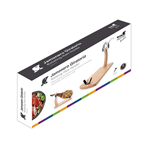 TM Electron HOCU101 Jamonero de Madera de bambú con Cabezal metálico, Tacos de Silicona para una Buena adherencia y Sistema Giratorio para Todo Tipo de paletillas y jamones