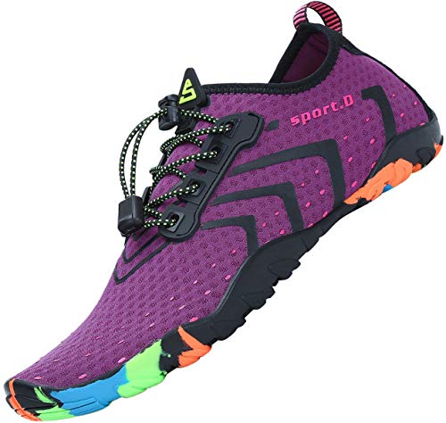 Tmaza Zapatos de Agua Mujer Secado Rápido Zapatos de Surf Respirable Antideslizante Escarpines Snorkel para Vela,Kayak,Buceo Violeta 38 EU