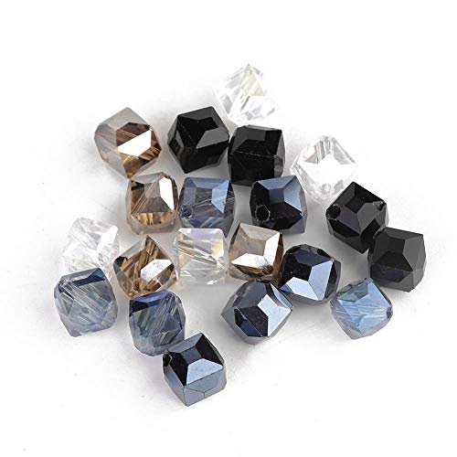 TMISHION 20 Unids Agujero Diagonal Cuentas de Cristal Artificial Cuadrado Resultados de la Joyería Accesorio de 8mm Cuentas Rellenos Decoración para Pulseras Fabricación de Joyas Mejor Idea de Regalo