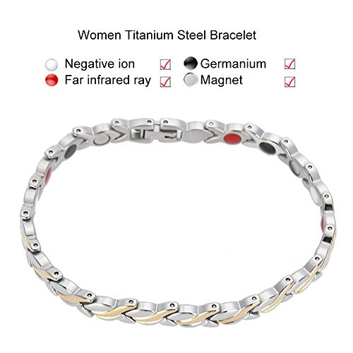 TMISHION Mujer Pulseras de la Magnéticos Acero Inoxidable para el Cuidado de la Salud para el Alivio del Dolor de Artritis, Brazalete, Elemento de Imanes y Germanio