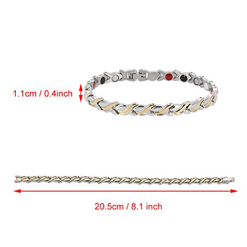 TMISHION Mujer Pulseras de la Magnéticos Acero Inoxidable para el Cuidado de la Salud para el Alivio del Dolor de Artritis, Brazalete, Elemento de Imanes y Germanio