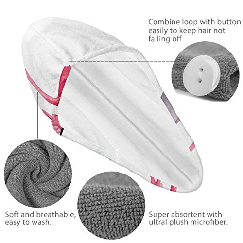 Toalla de pelo de microfibra hecha a medida, diseño de flamenco, corona de flores, súper absorbente, turbante de secado rápido