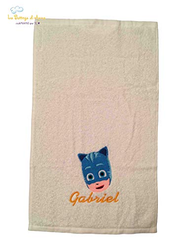 Toalla de rizo de algodón PJ Masks – Gattoboy 1 – personalizada con bordado del nombre – disponible en varios tamaños 50 x 100 cm Bianco
