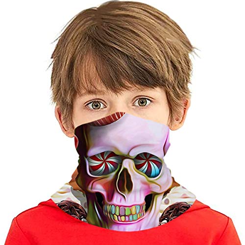 Toalla protectora de cara para niños con interior poket azúcar cráneo arte postre cráneos 3d impreso Sunproof transpirable diadema para uso al aire libre o diario