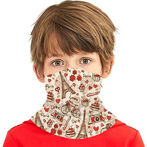 Toalla protectora de la cara de los niños Torre Eiffel con dulce postre impreso 3d Sunproof transpirable cuello bufanda para uso al aire libre o diario