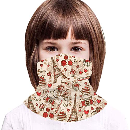Toalla protectora de la cara de los niños Torre Eiffel con dulce postre impreso 3d Sunproof transpirable cuello bufanda para uso al aire libre o diario