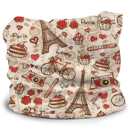 Toalla protectora de la cara de los niños Torre Eiffel con dulce postre impreso 3d Sunproof transpirable cuello bufanda para uso al aire libre o diario