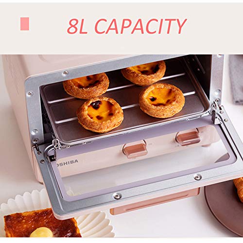 Toaster oven Mini Horno Tostador 8L Tubo de Cuarzo Calefacción 30 Minutos Temporizador 1000W 1 Metro Cable de alimentación Blanco/Rosa