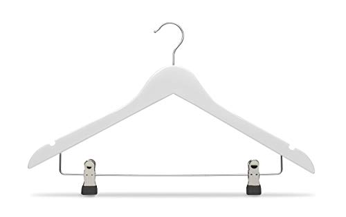 TODO HOGAR - Percha con Pinzas (Pack de 6 Und de 45cm) - (Color Blanco y Caoba) Ideal para Pantalones, con Muescas para Tirantes y Gancho de Acero.