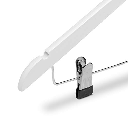 TODO HOGAR - Percha con Pinzas (Pack de 6 Und de 45cm) - (Color Blanco y Caoba) Ideal para Pantalones, con Muescas para Tirantes y Gancho de Acero.