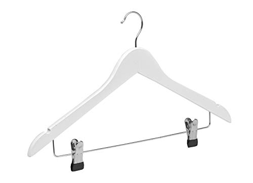 TODO HOGAR - Percha con Pinzas (Pack de 6 Und de 45cm) - (Color Blanco y Caoba) Ideal para Pantalones, con Muescas para Tirantes y Gancho de Acero.