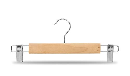 TODO HOGAR Percha Madera Maciza para Faldas, Pantalones y Vaqueros, Color Natural con Clips Ajustables Anticorrosión y Gancho Giratorio Pack de 6