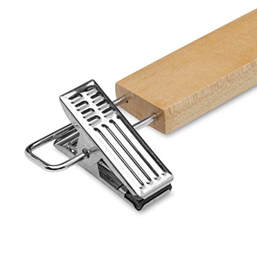 TODO HOGAR Percha Madera Maciza para Faldas, Pantalones y Vaqueros, Color Natural con Clips Ajustables Anticorrosión y Gancho Giratorio Pack de 6