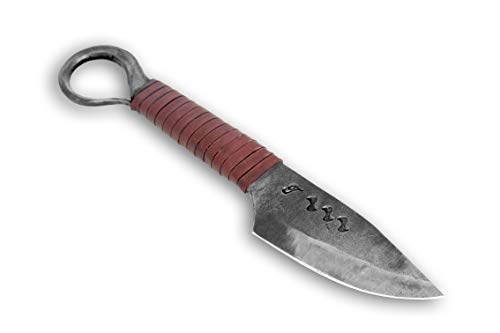 Toferner Cuchillo de Caza de Hoja Fija Cuchillo de Acero de Ojo Celta – Forjado a Mano y con Aspecto Vintage – Hoja Puntiaguda Ultra Afilada – Incluye una Funda de Cuero