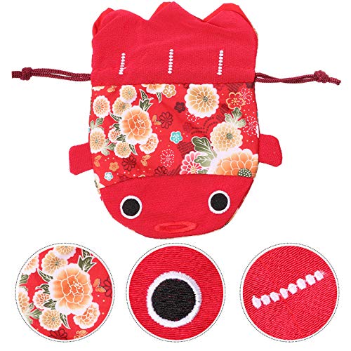 TomaiBaby Bolsa de Dulces de Navidad Bolsa de Regalo de Boda con Estampado de Kimono de Chirimen Japonés Estampado de Peces Dorados con Cordón Rojo