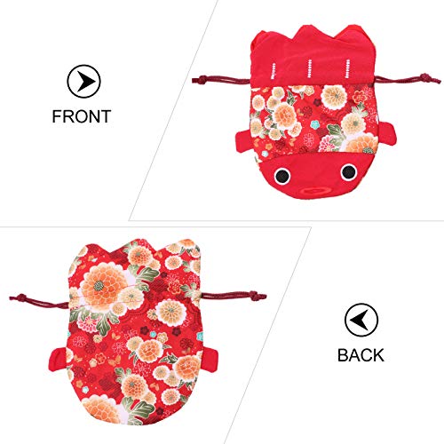 TomaiBaby Bolsa de Dulces de Navidad Bolsa de Regalo de Boda con Estampado de Kimono de Chirimen Japonés Estampado de Peces Dorados con Cordón Rojo