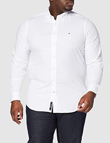 Tommy Hilfiger Core Stretch Slim Poplin Shirt Camisa, Blanco (Bright White 100), Medium para Hombre