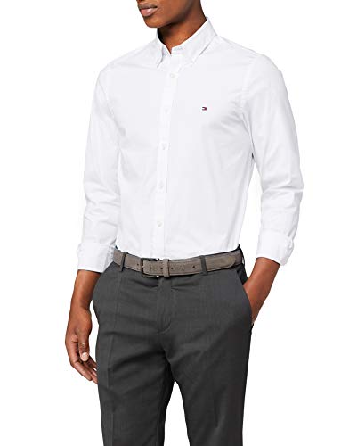 Tommy Hilfiger Core Stretch Slim Poplin Shirt Camisa, Blanco (Bright White 100), Medium para Hombre