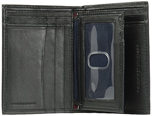 Tommy Hilfiger - Organizador de tarjetas de crédito de piel pulida de cordero para hombre, color Negro, talla Talla única