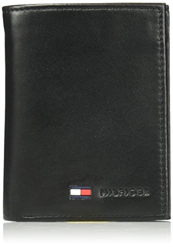 Tommy Hilfiger - Organizador de tarjetas de crédito de piel pulida de cordero para hombre, color Negro, talla Talla única