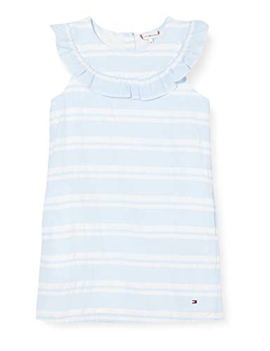 Tommy Hilfiger Seersucker Ruffle Dress Slvls Vestido, Azul (Calm Blue/White 0a4), Talla Única (Talla del Fabricante: 80) para Niñas