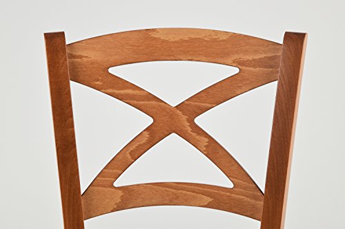 Tommychairs - Set 2 sillas Cross para Cocina y Comedor, Estructura en Madera de Haya Color Cerezo y Asiento tapizado en Polipiel Color Marfil