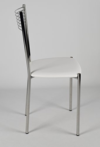 Tommychairs - Set 4 sillas Elegance para Cocina, Comedor, Bar y Restaurante, Estructura en Acero Cromado y Asiento tapizado en Polipiel Color Blanco