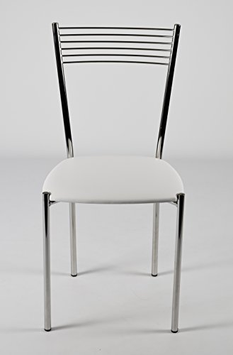 Tommychairs - Set 4 sillas Elegance para Cocina, Comedor, Bar y Restaurante, Estructura en Acero Cromado y Asiento tapizado en Polipiel Color Blanco