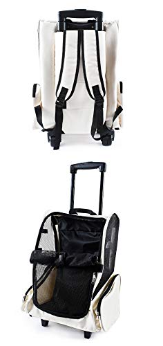 TONGS Mochila Carro Mascota Transpirable,de Peluche de la Carretilla,Los Gatos Y Los Perros Fuera de Equipaje Portátil Tirón,Mascotas Mochila Cómodo Y Transpirable/Arroz blanco / 35x23x53cm