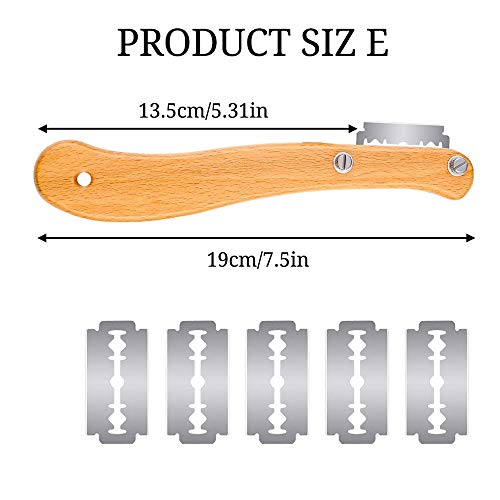 tonguk Herramienta para Cortar Pan con Mango de Madera cojo, Cortador de Pan, Cortador de Pasteles, Cuchillo para marcar la Masa con 5 Hojas reemplazables para Hacer Pan, Accesorios de Cocina