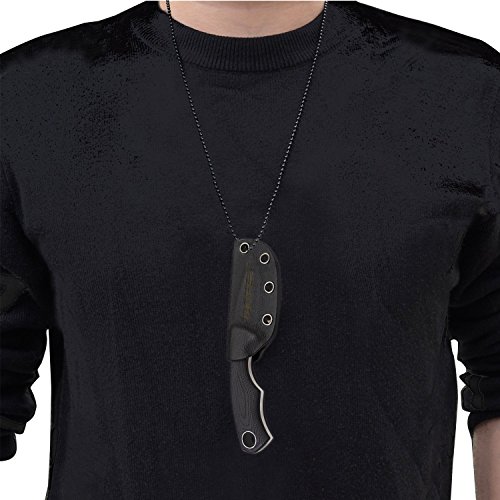 TONIFE - Cuchillo para cuello (hoja de 43 mm, longitud total 119 mm, con vaina de Kydex y cadena de bolas), Negro