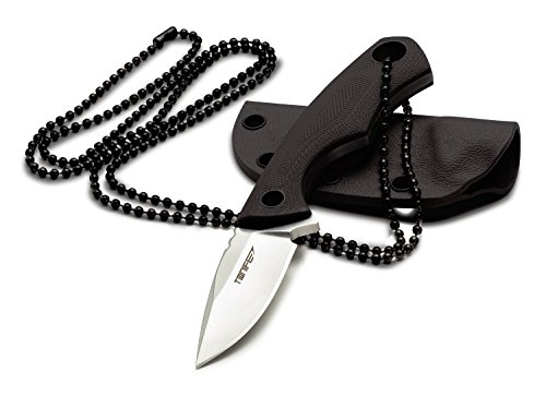 TONIFE - Cuchillo para cuello (hoja de 43 mm, longitud total 119 mm, con vaina de Kydex y cadena de bolas), Negro