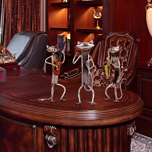Tooarts Escultura de metal gato con guitarra figurita regalos para acción de gracias, navidad, manualidades y decoración del hogar